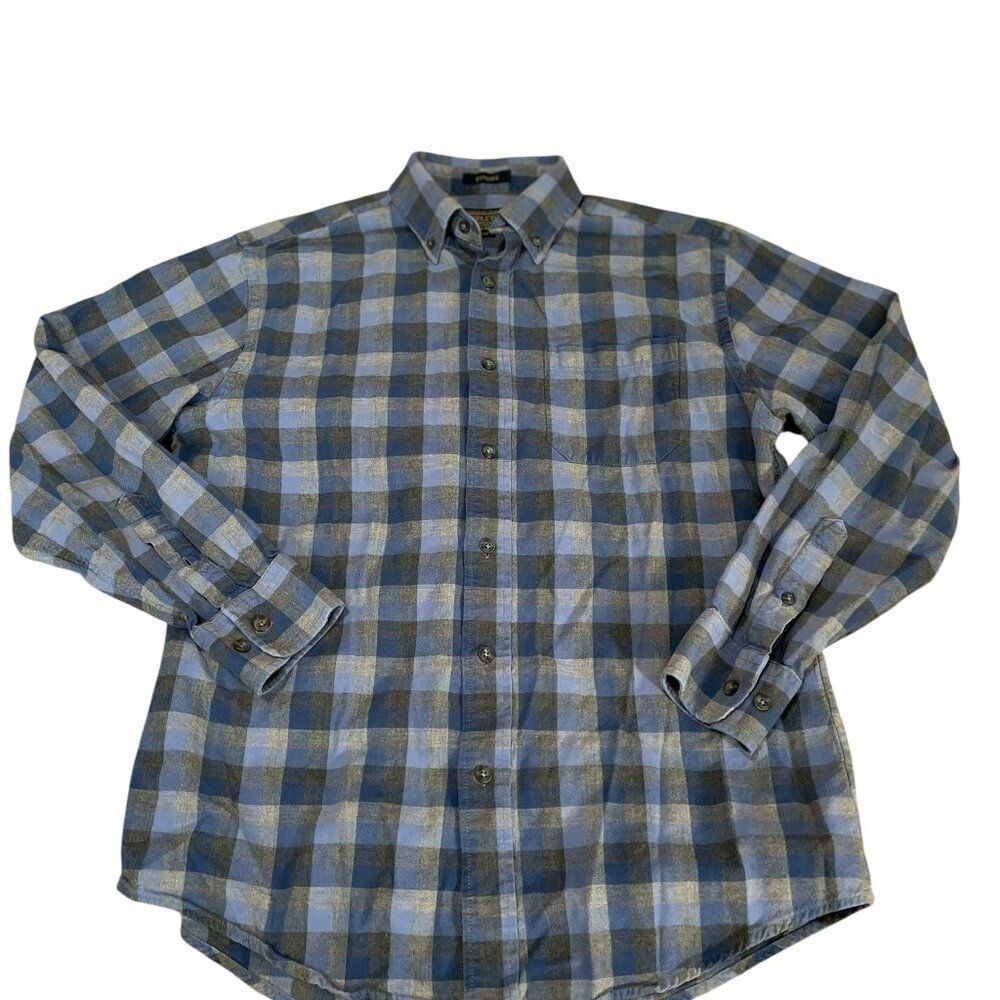 Pendleton Landry Blue Plaid Button Up L/S Cotton blend Shirt Men's Sz Med